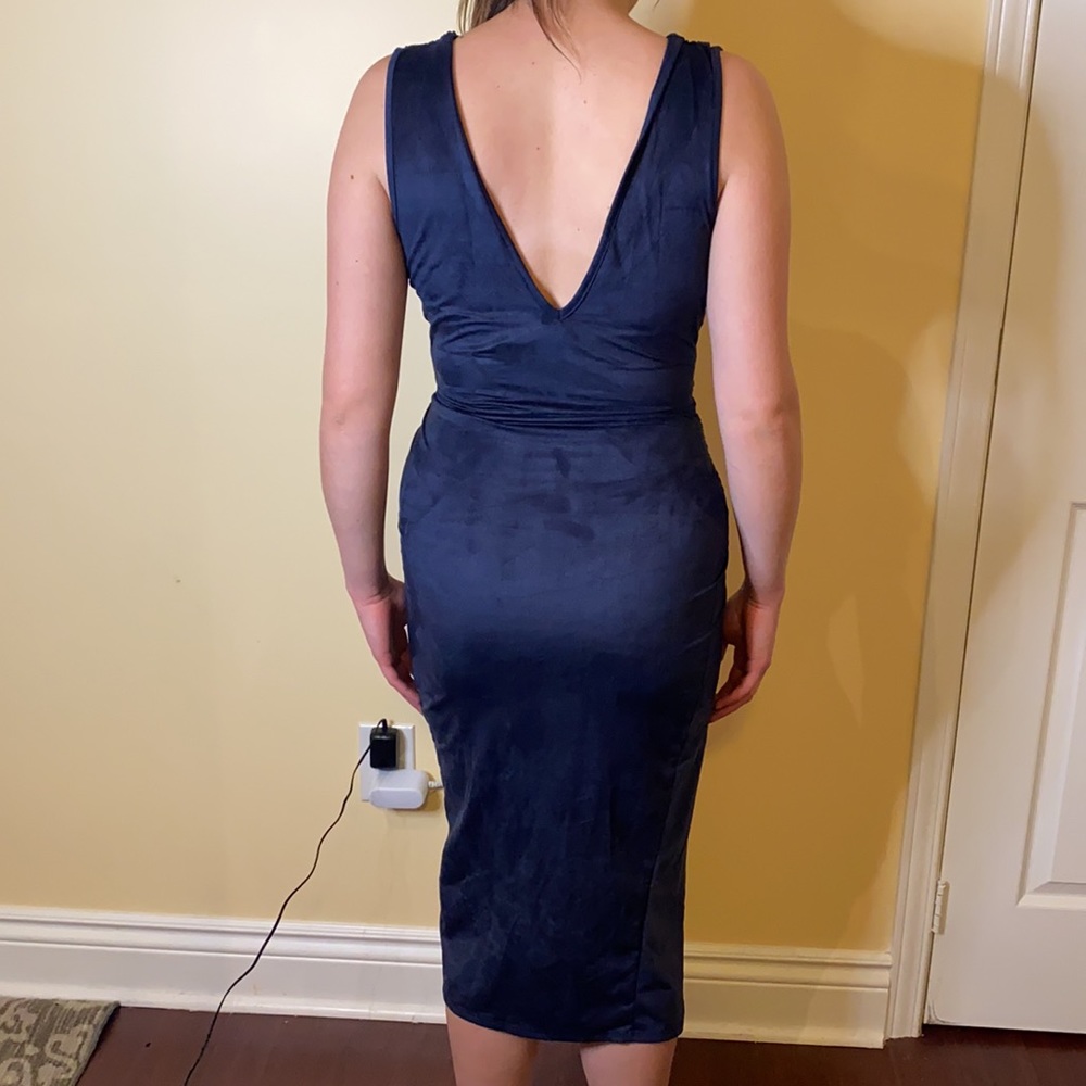 NWT Sexy fashionnova suede blue vneck dress w slit - Picture 6 of 12